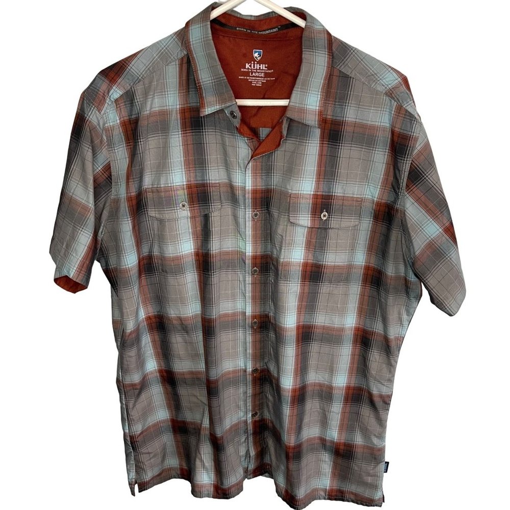 KUHL Mens Blue/Red Plaid Button Up Short Sleeve Large